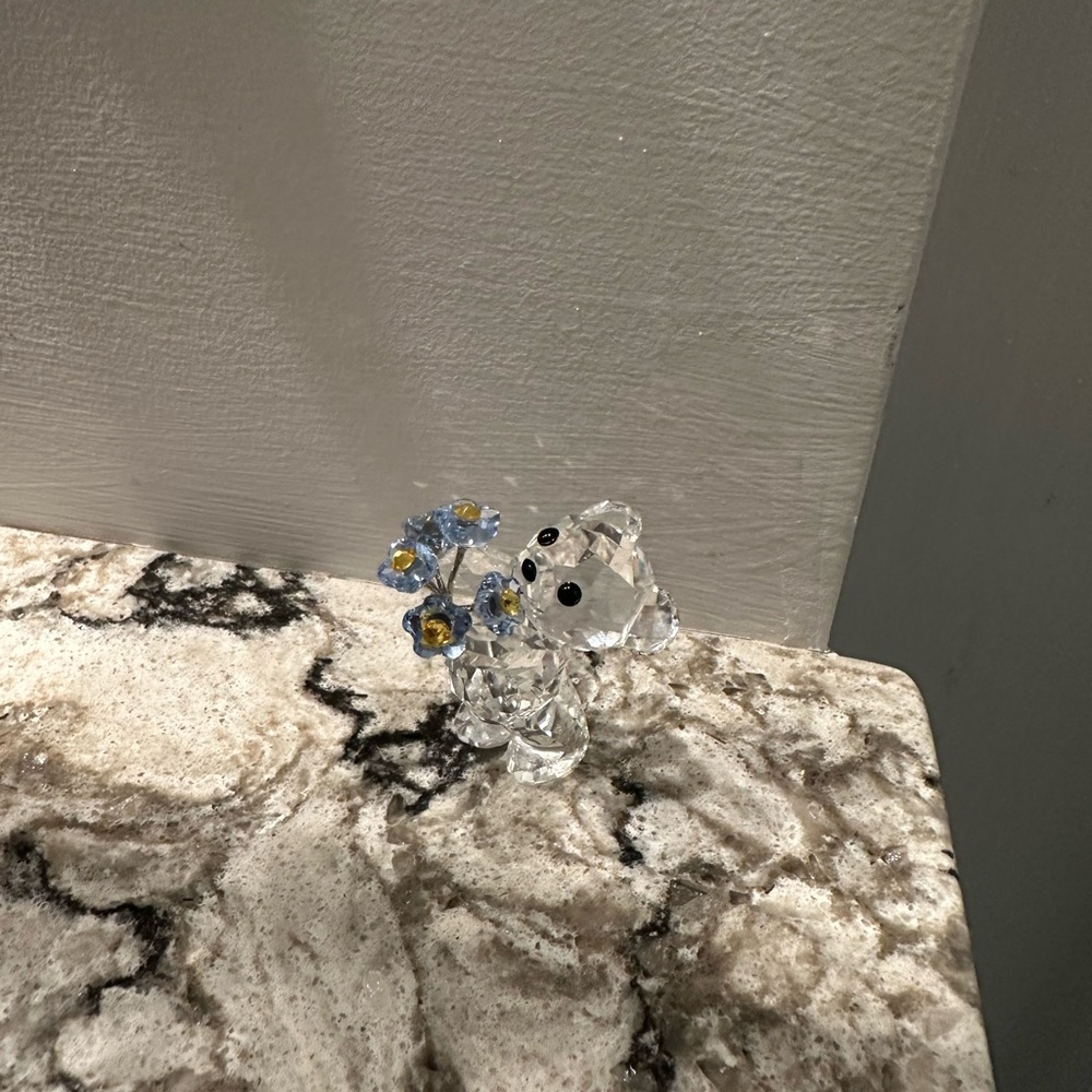 Swarovski Crystal Bear with Blue and Yellow Flowers